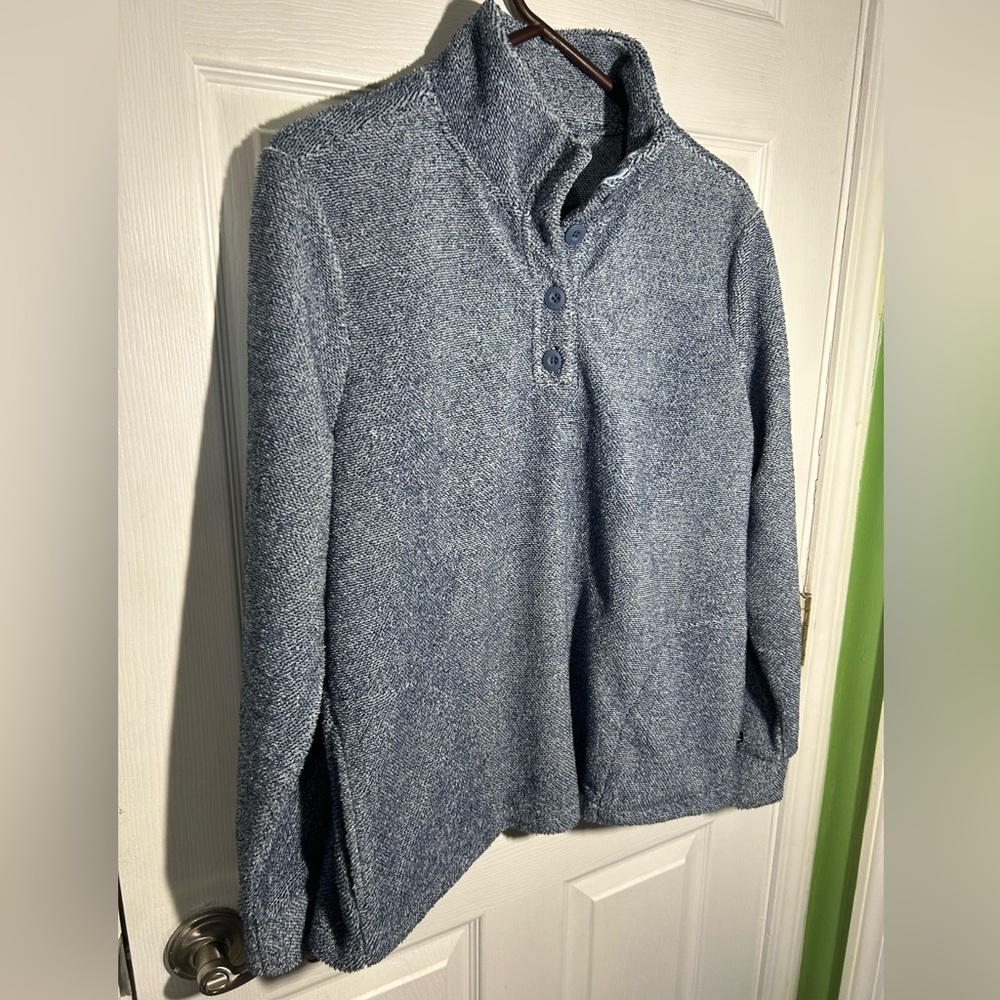 Eddie Bauer Women's 1/4 Button Soft Fleece Pullover heathered blue size Large - Picture 2 of 11